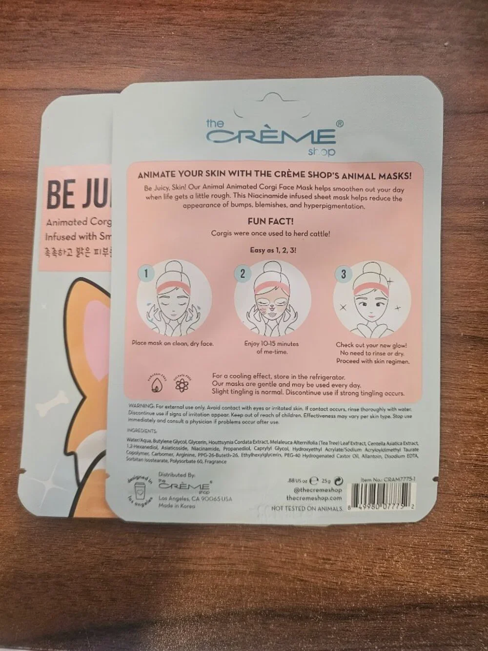 Creme Shop Be Juicy, Skin! Animated Corgi Face Mask 2 pk